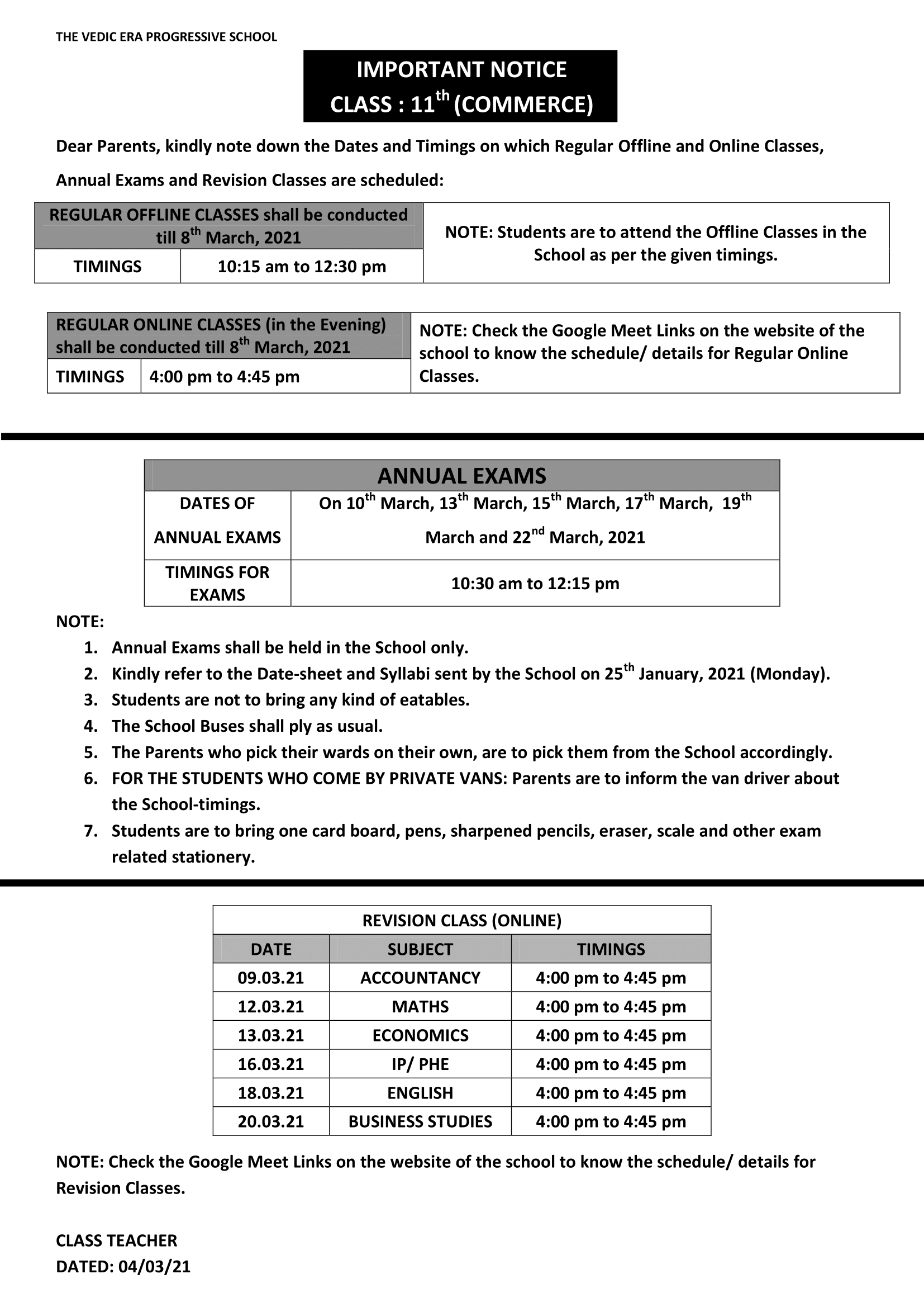 DATE-SHEET AND SYLLABI FOR ANNUAL EXAMS