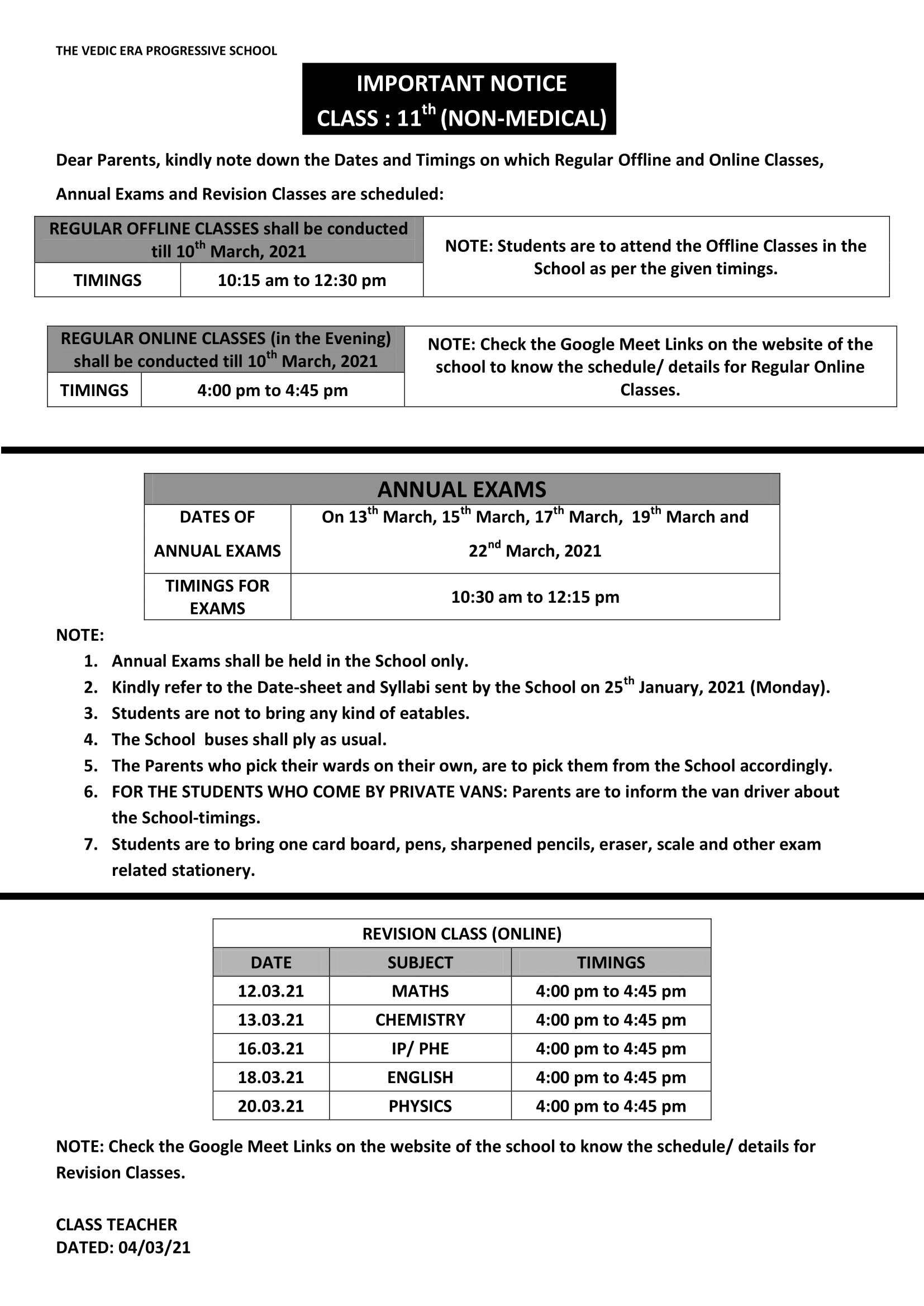 DATE-SHEET AND SYLLABI FOR ANNUAL EXAMS