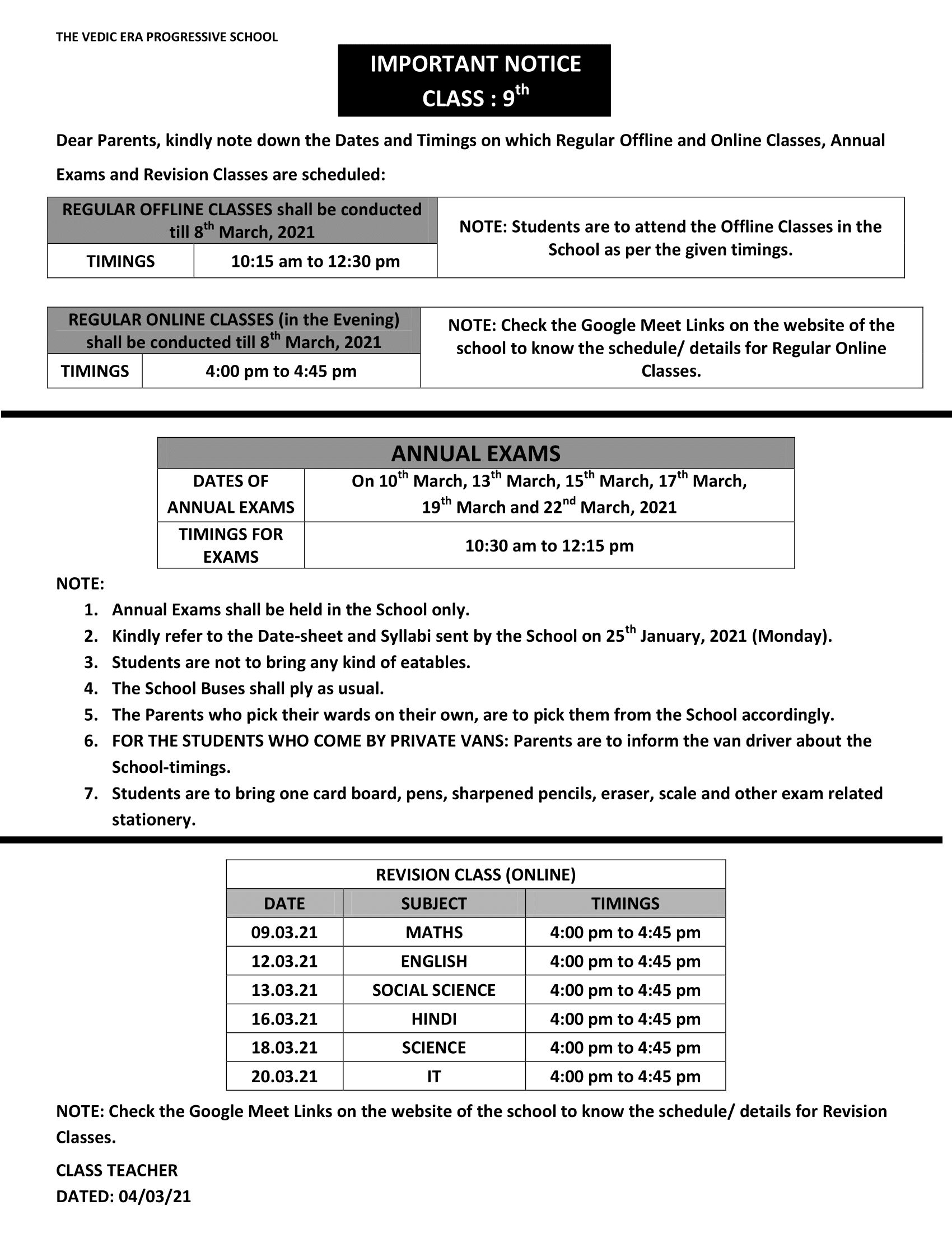 DATE-SHEET AND SYLLABI FOR ANNUAL EXAMS