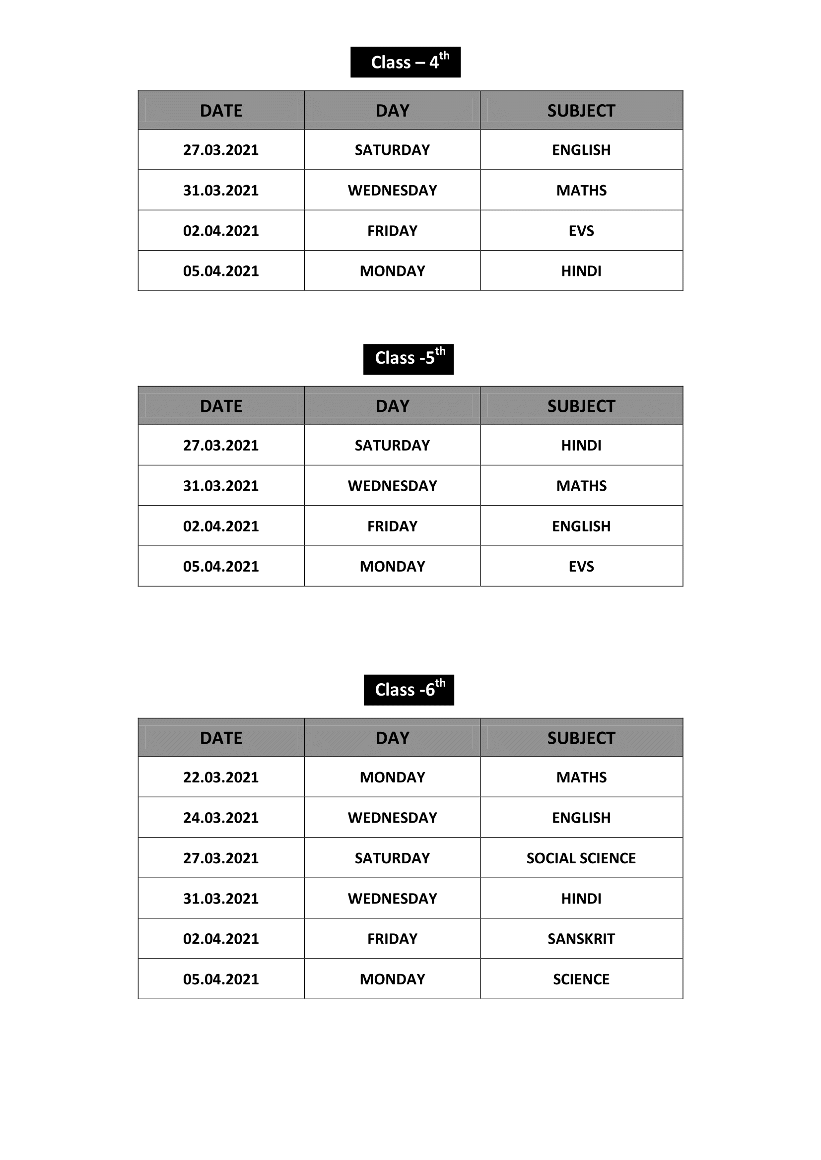 DATE-SHEET AND SYLLABI FOR ANNUAL EXAMS