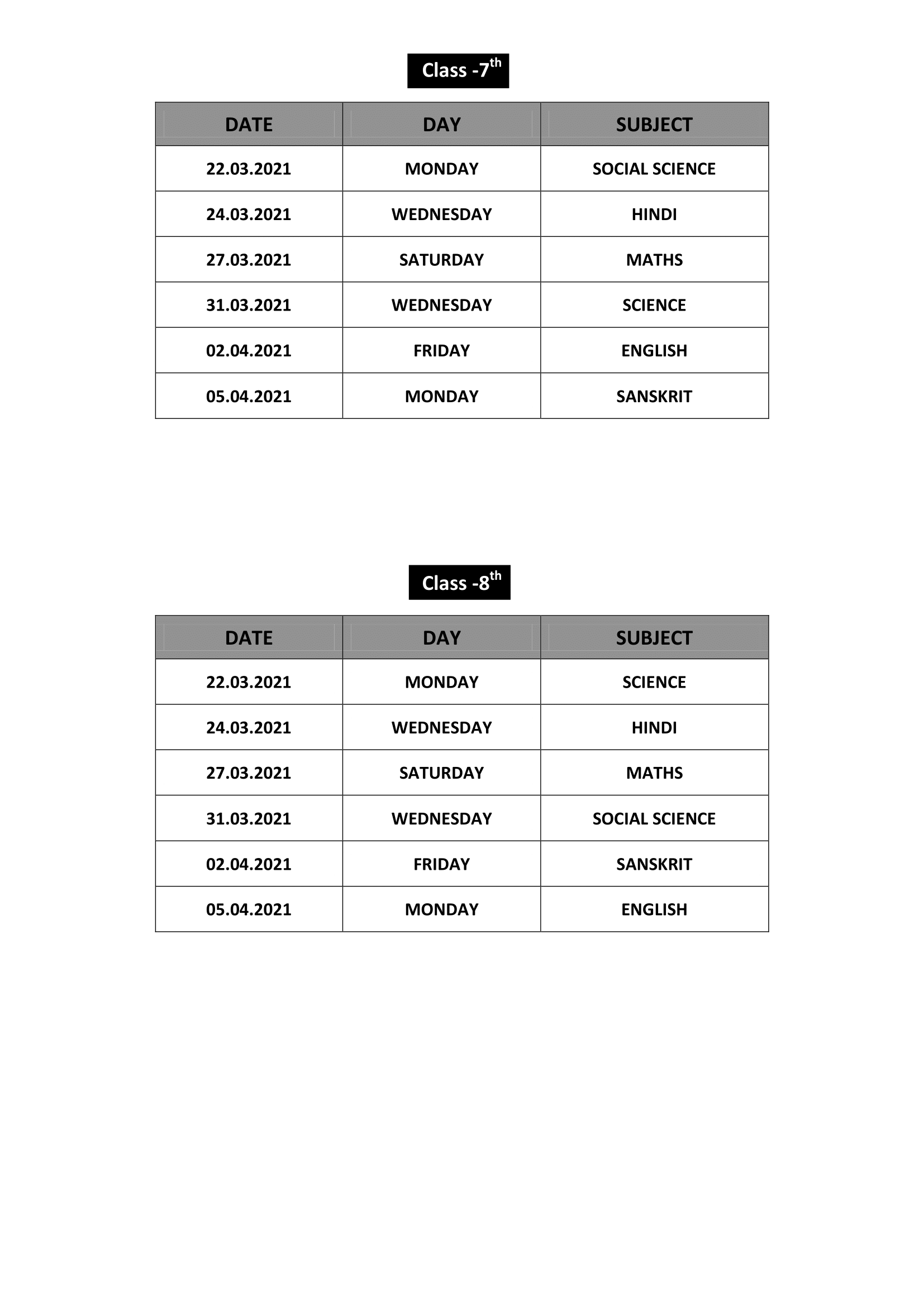 DATE-SHEET AND SYLLABI FOR ANNUAL EXAMS