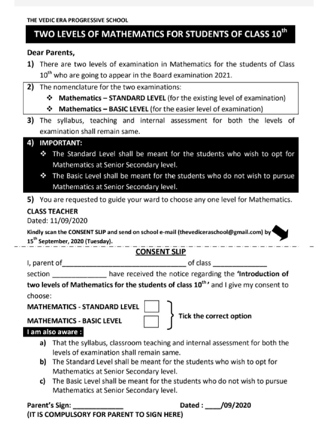 Two Levels of Mathematics for students of Class 10th