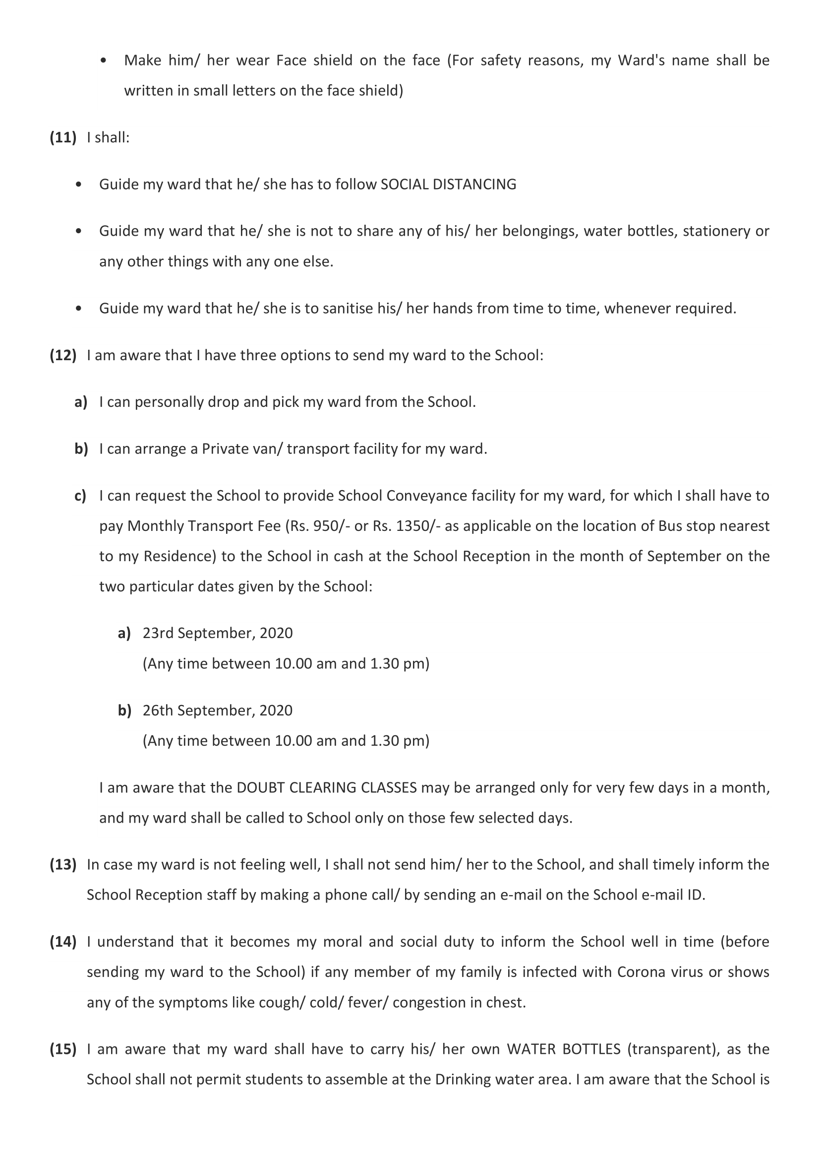 PARTIAL REOPENING OF THE SCHOOL FOR STUDENTS OF CLASSES 9th to 11th